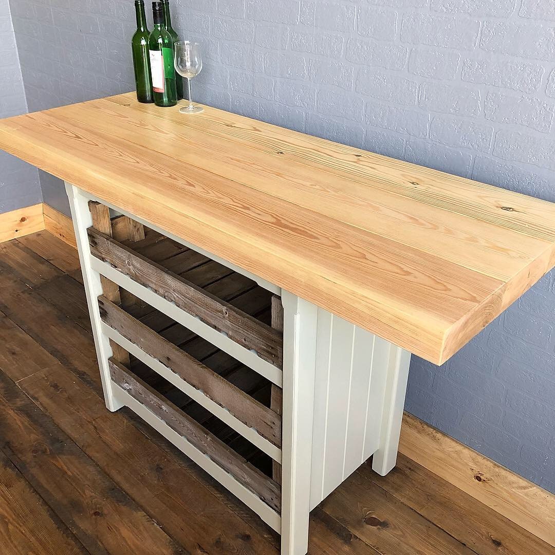 Breakfast Bar Island with Vintage Crates & Chunky Pine Worktop - Handmade - Rustic - Freestanding Furniture