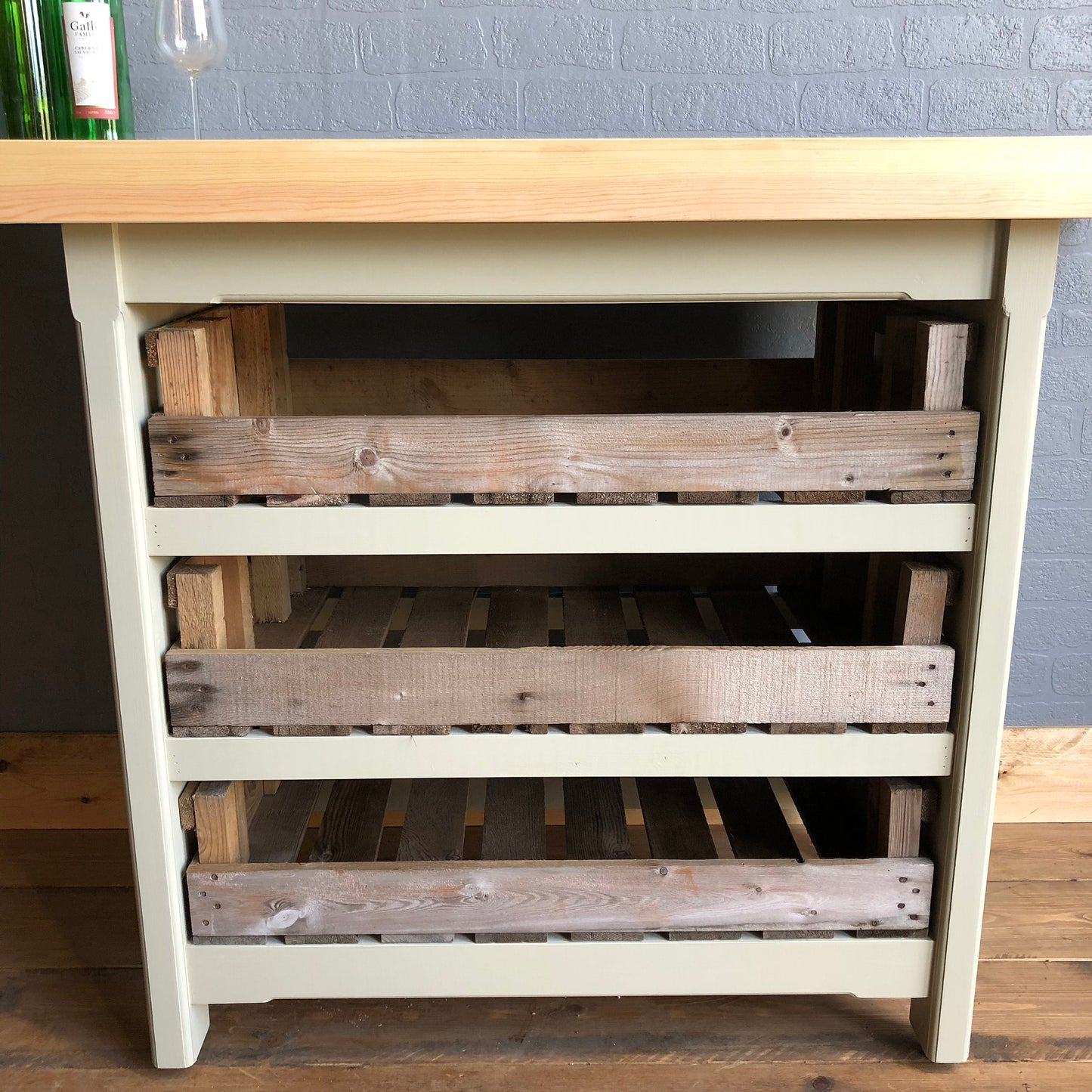 Breakfast Bar Island with Vintage Crates & Chunky Pine Worktop - Handmade - Rustic - Freestanding Furniture