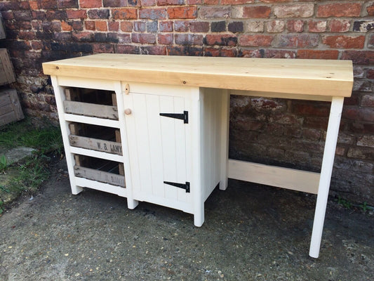 Freestanding Unit with Rustic Trays, Single Cupboard & Appliance Gap with Pine Top - Kitchen / Utility Storage