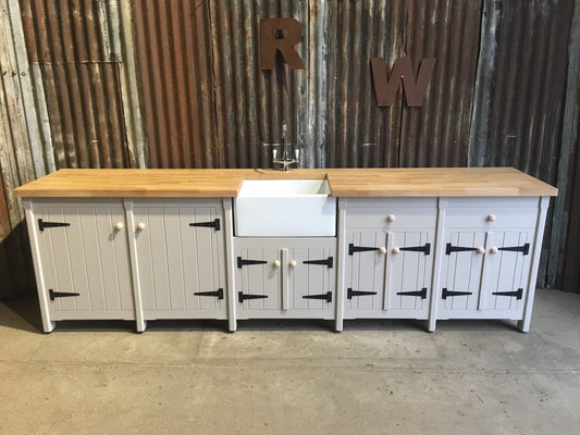 Freestanding Belfast Butler Sink Unit with Oak Top - Handmade Rustic Kitchen Cupboards