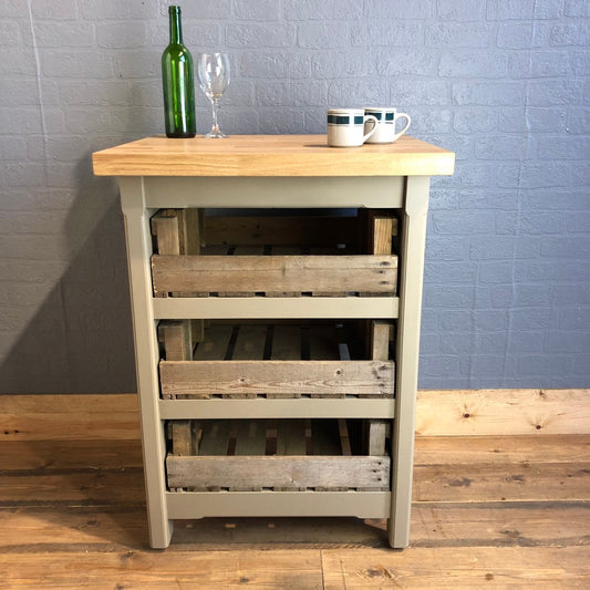 Small Kitchen Island with Solid Oak Worktop - Handmade - Rustic - Freestanding Furniture