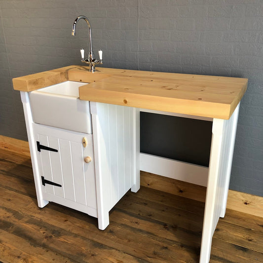 Baby Belfast Butler Sink Unit with One Appliance Gap - Chunky Pine Worktop - Handmade - Rustic - Freestanding Furniture