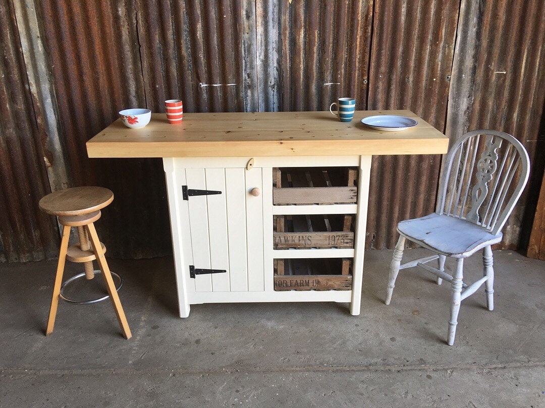 Kitchen Island Cupboard Drawers Breakfast Bar Storage Unit Rustic Solid Pine