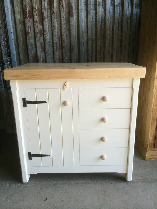 Single cupboard & drawer unit - Chunky pine top