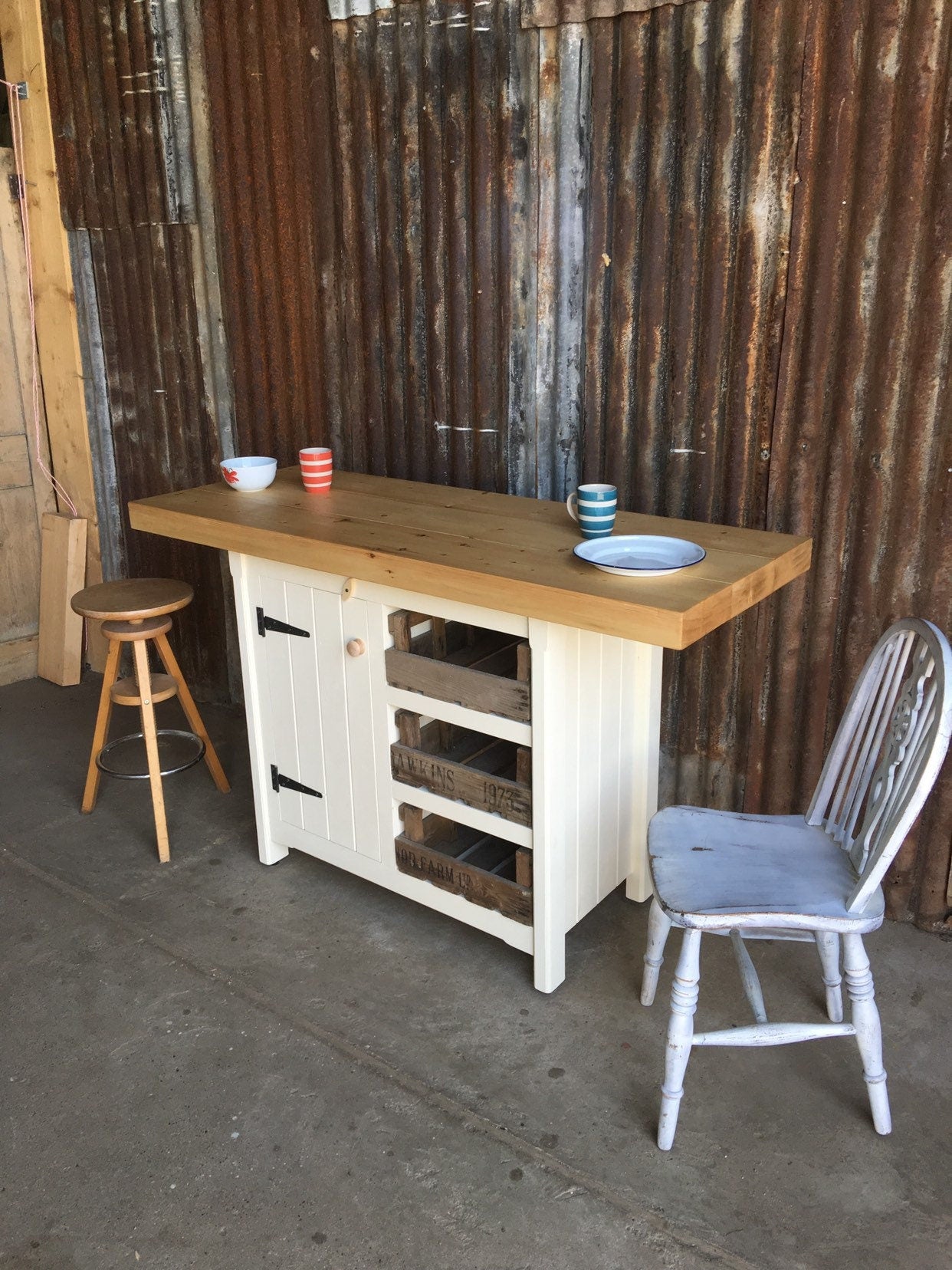 Kitchen Island Cupboard Drawers Breakfast Bar Storage Unit Rustic Solid Pine