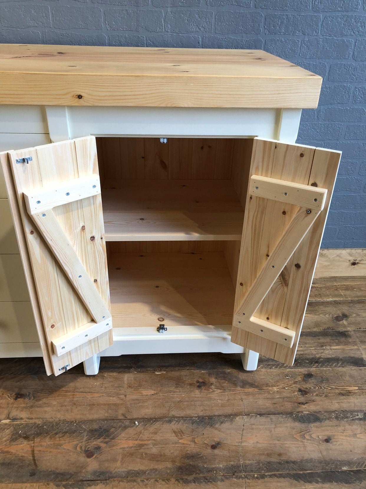 Double Door Cupboard with Drawers - Chunky Pine Worktop - Handmade - Rustic - Freestanding Furniture