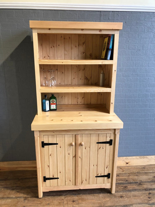 Rustic Wooden Pine Freestanding County Kitchen Welsh Dresser Cupboard Cabinet