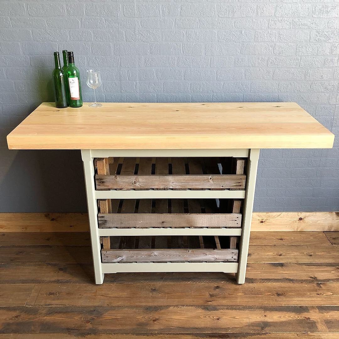 Breakfast Bar Island with Vintage Crates & Chunky Pine Worktop - Handmade - Rustic - Freestanding Furniture