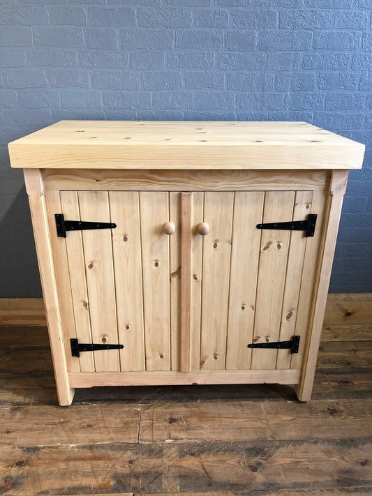 Rustic Freestanding Kitchen Cupboard with Chunky Pine Top - Handmade Storage Unit - Fully Waxed