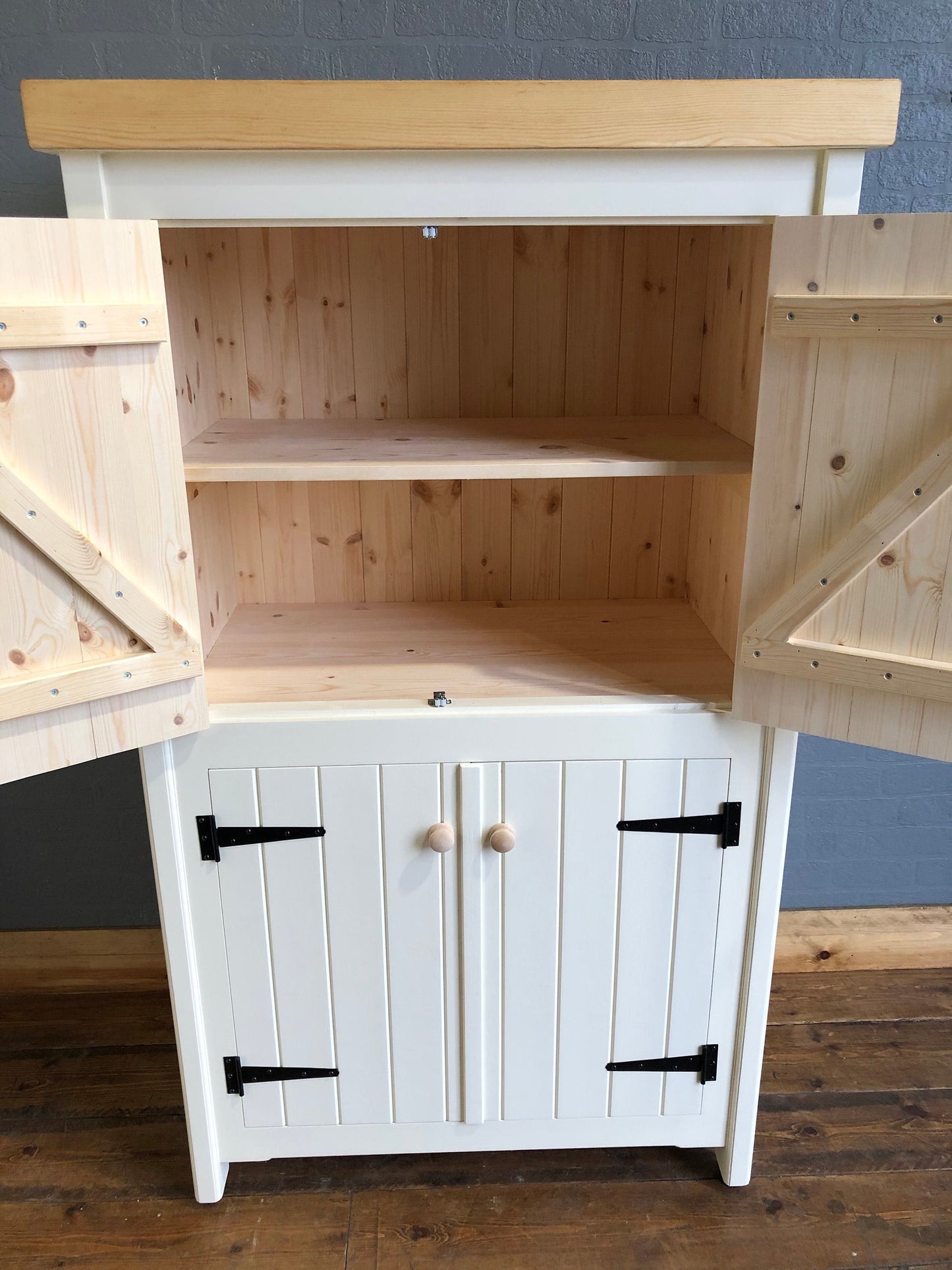 Freestanding Storage Larder with Chunky Pine Top  - Handmade Pantry Unit - Kitchen \ Utility Rustic Furniture