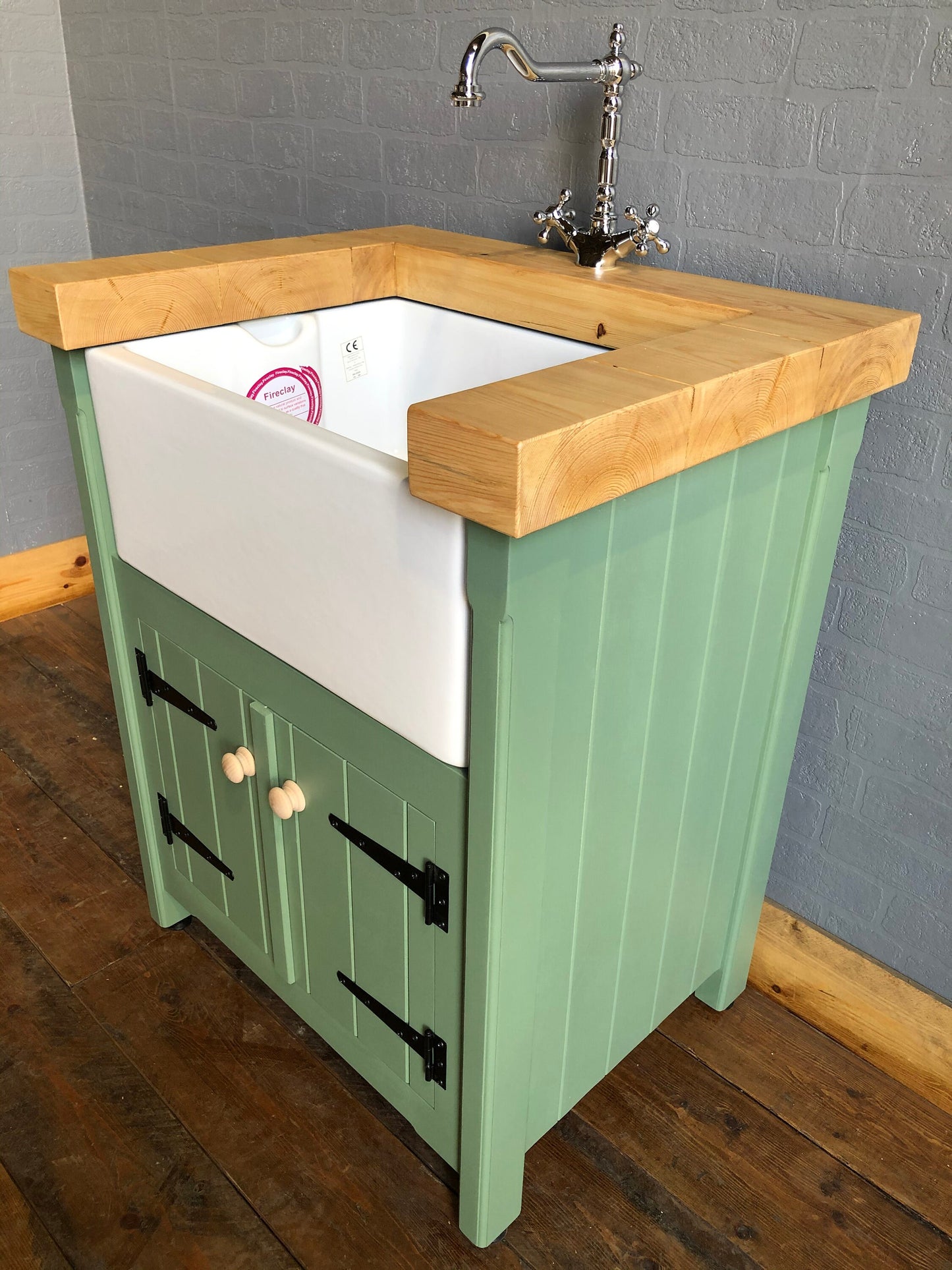 Freestanding Belfast Butler Sink Unit with Pine Top - Handmade Kitchen / Utilty Cupboard