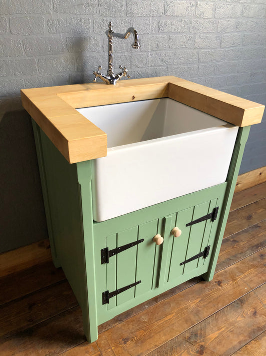 Freestanding Belfast Butler Sink Unit with Pine Top - Handmade Kitchen / Utilty Cupboard