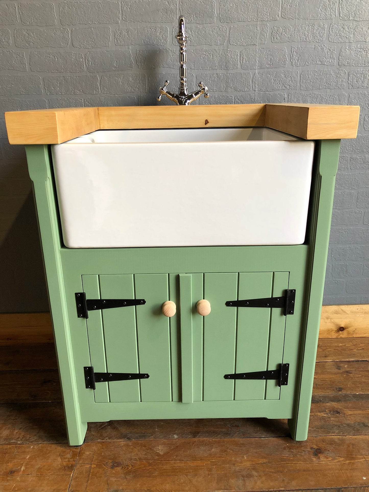 Freestanding Belfast Butler Sink Unit with Pine Top - Handmade Kitchen / Utilty Cupboard